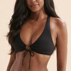 Racerback Bikini Top with Tie Front in Black SIZE SMALL